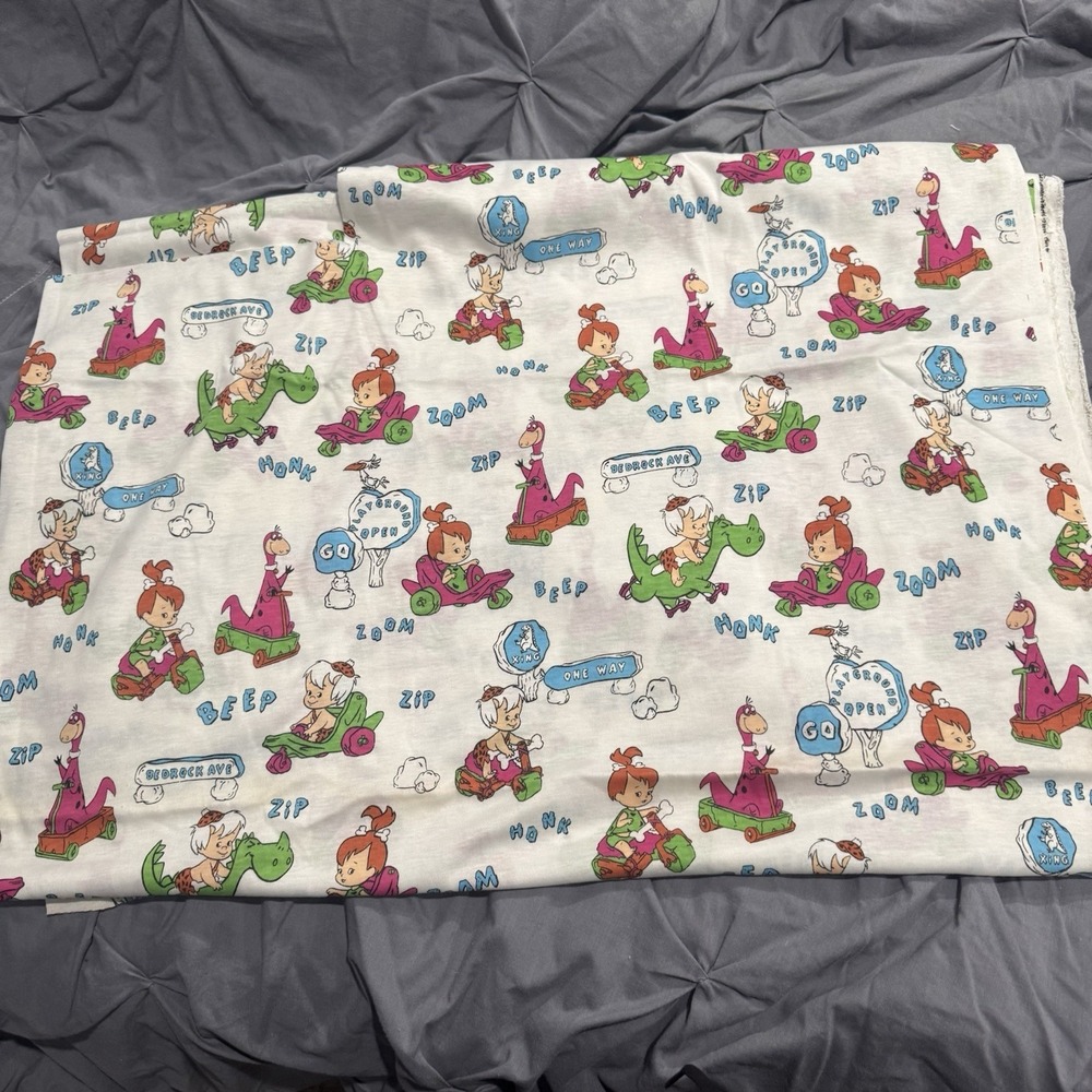 VTG Flintstones 1991 Hanna Barbera‎ Pebbles Bam Bam Dino Fabric 60"x 60"+